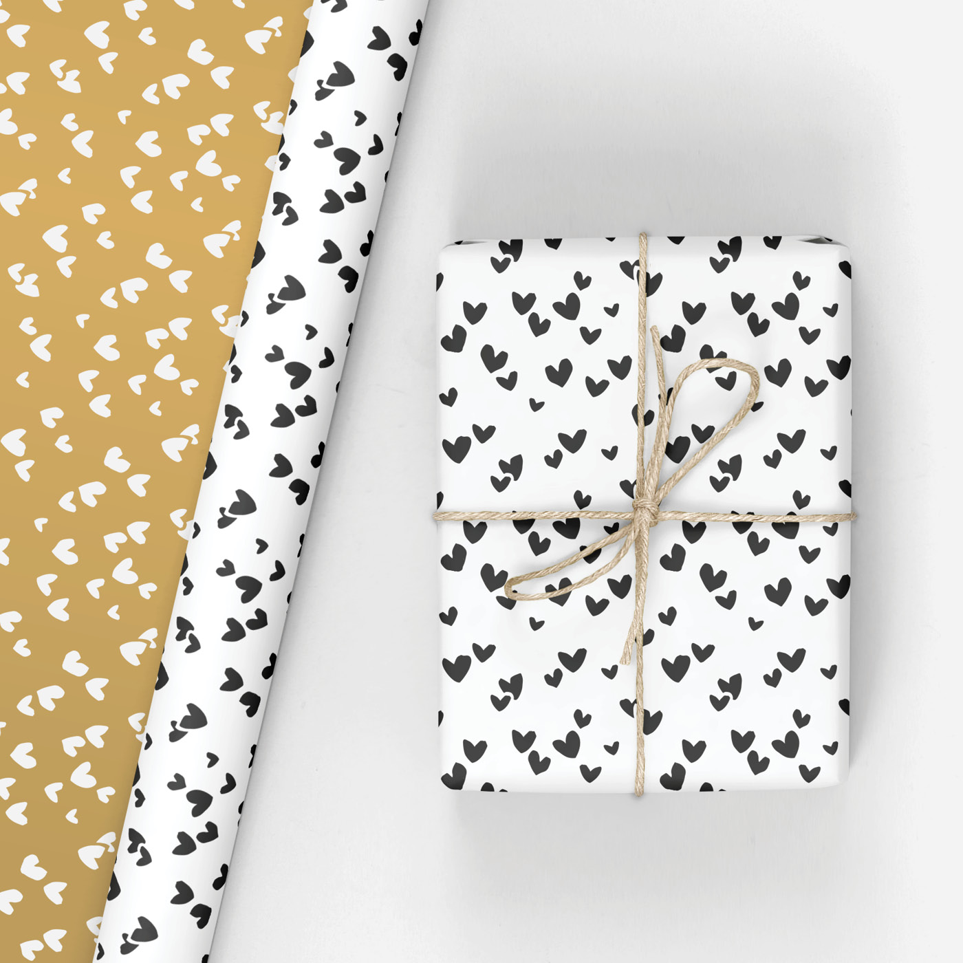 Cadeaupapier Solo Hearts '22 zwart/wit/goud | CollectivWarehouse